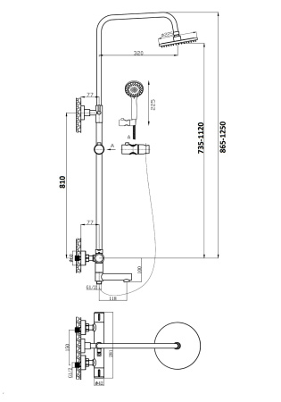 Душевая система Orange Thermo T02S3-911cr термостат с изливом, хром